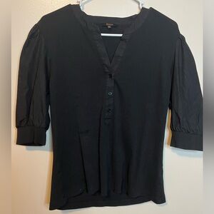Quince Black Organic Cotton Mixed Media Puff Sleeve Top XL